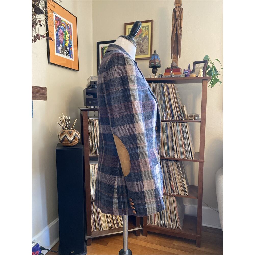 Vintage S/M Evan Picone Wool Blend Plaid Blazer Womens Coat Jacket Elbow Patches - Picture 2 of 16